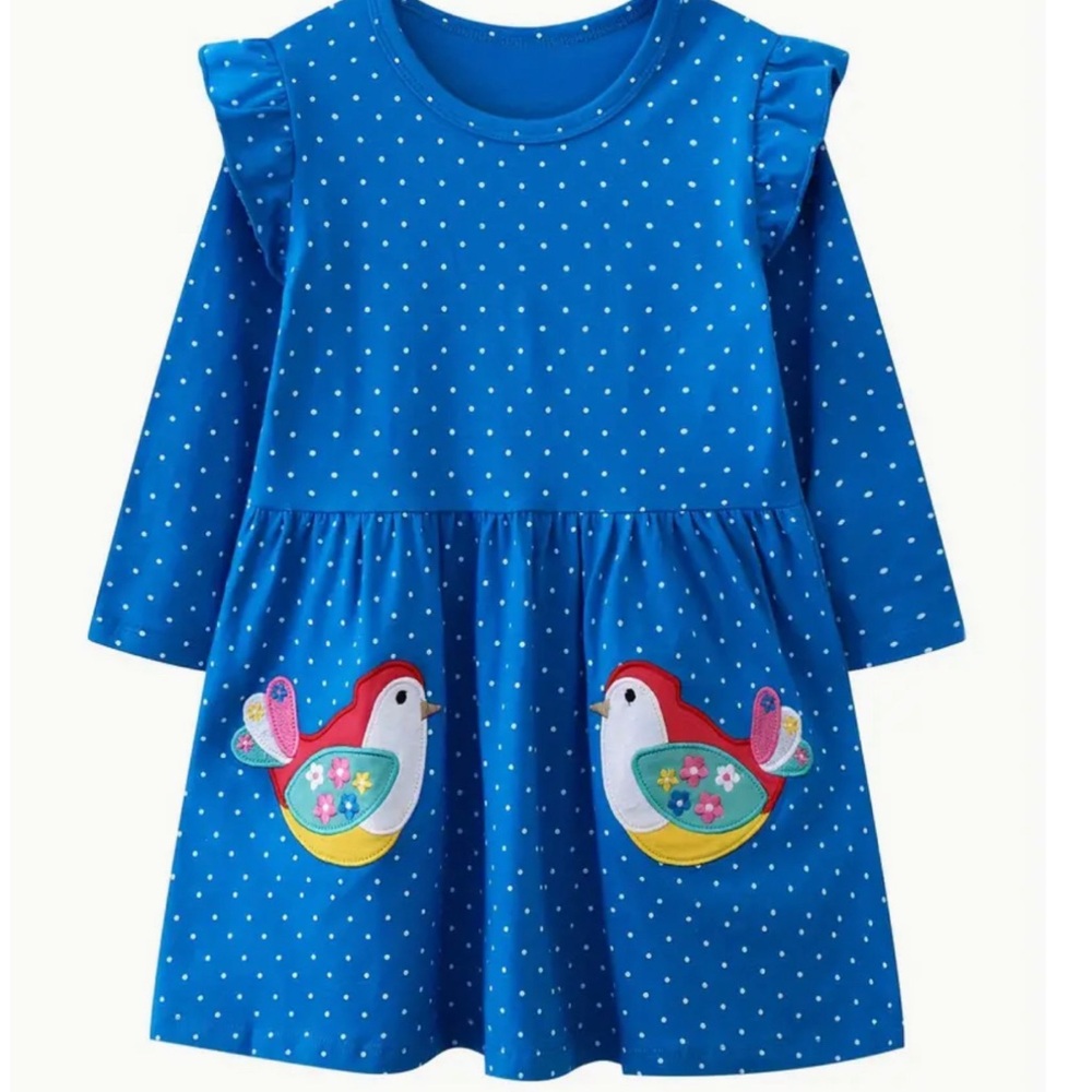 NEW Toddler Girl Dot Bird Dress Embroidery Size 2T 3T 4T 5 6 7  NWT
